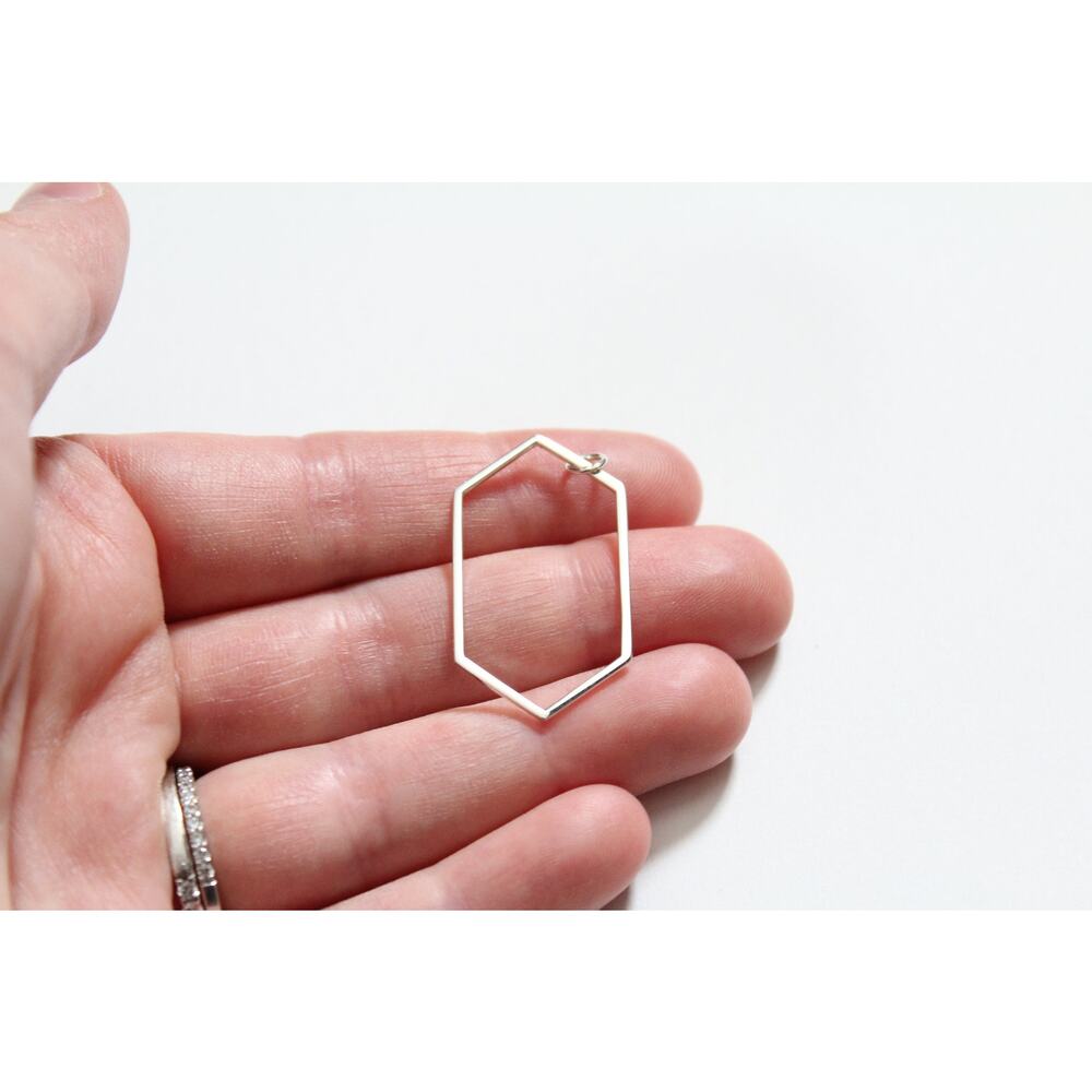 Sterling Silver Long Hexagon Charm, Silver Long Hexagon Charm
